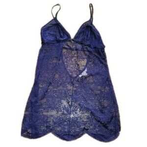 Vintage Victoria's Secret Slip Dress Small Purple Lace Mesh Sheer Babydoll Y2K